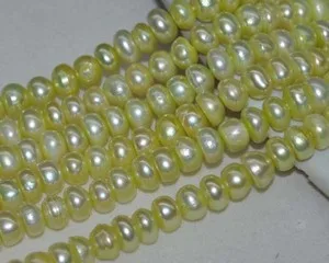 

Lots 12STRS A 5 6mm Luster Yellow Green Button Freshwater Pearl 10484