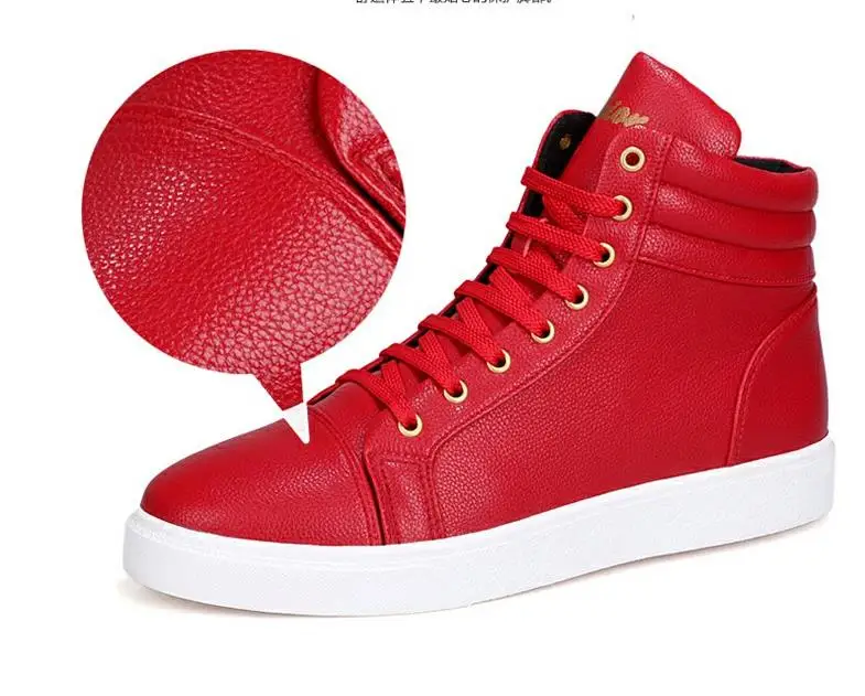 Новая модная высокая повседневная обувь для мужчин мужская повседневная обувь из искусственной кожи на шнуровке красного белого и черного цвета мужская обувь с высоким берцем в розницу