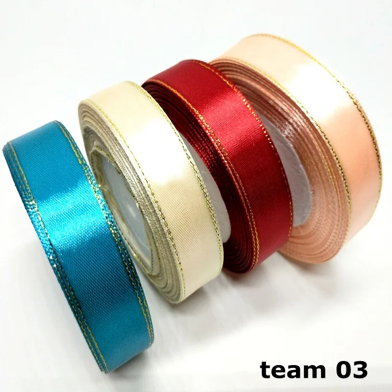 20mm 4 Rolls(100 yards) High Quality Gold Edge Solid Color Satin Ribbons For Gift Packing Belt Wedding Party Decorative Crafts