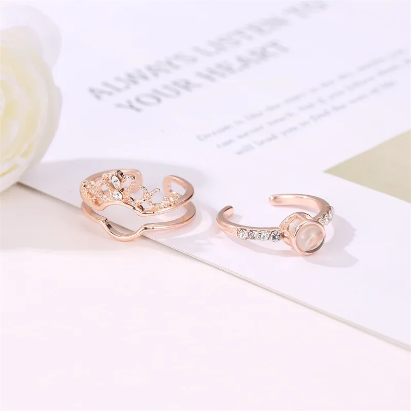100 Languages I Love You Crown Rings for Women Crystal Engagement Open Couple Silver Gold Rings Female Wedding Romantic Jewelry