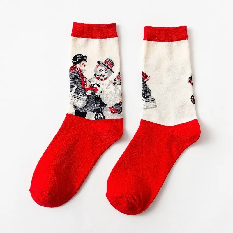 CHAOZHU Ван Гог искусство креативная живопись маслом Винтаж мужская команда счастливые мужские носки calcetines hombre sokken Эстетическая 90s 80s sox - Цвет: 10