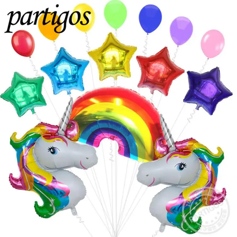 

15pcs/lot Anagram Rainbow Unicorn Balloons Latex Foil Birthday Party Animal Balloon Helium Inflatable balls Kid's toys