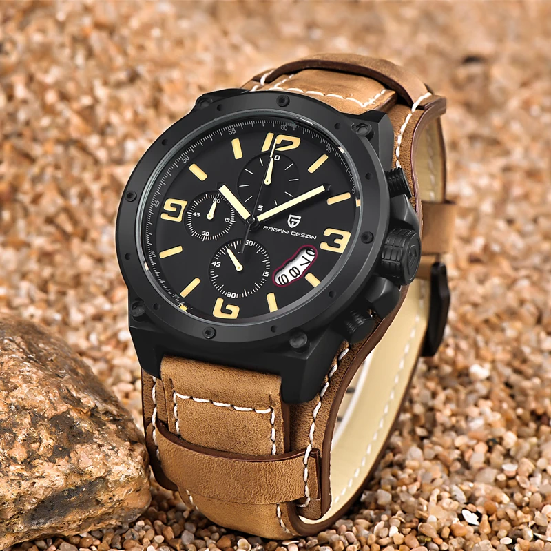 Pagani дизайнерские часы мужские военные кожаные кварцевые часы люксовый бренд Водонепроницаемые многофункциональные спортивные Wistwatch relogio masculino