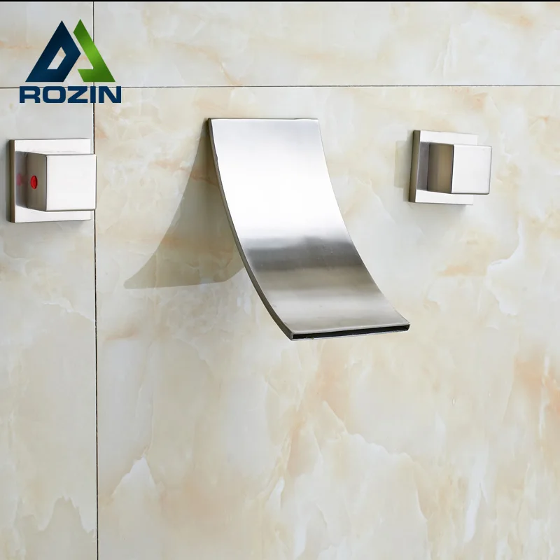 

Factory Direct Sale Bathroom Waterfall Basin Faucet Wall Mounted Nickel Brushed Washbasin Mixer Taps