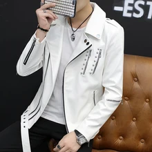 Осень, мужская кожаная, тренд, культивировать свою мораль, красивый Молодежный пиджак на молнии с отворотами