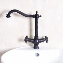 Два Креста Ручки Черный Масло втирают Латунное одно отверстие поворотный носик кухонная раковина ванная комната сосуд смеситель кран anf139