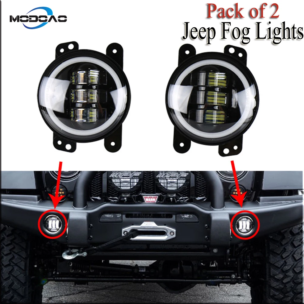 A Pair Car Fog Lamps 30W LED SUV Fog Lights Angel Eye Truck Fog Lights