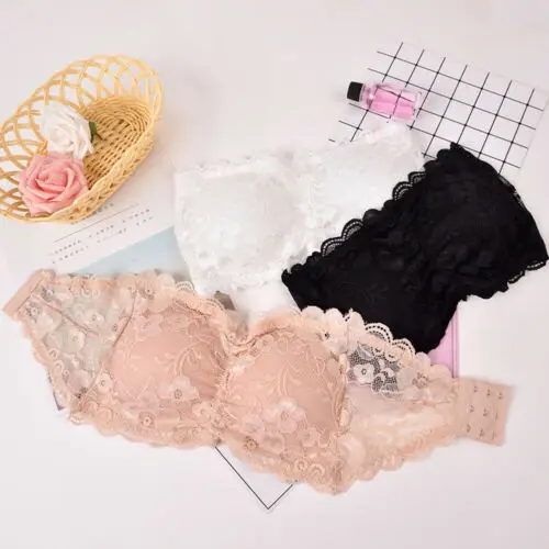 

2019 Basic Women Ladies Lace Bandeau Padded Bra Strapless Boob Tube Comfort Top Bralette Seamless Strapless Bra Crop Tops