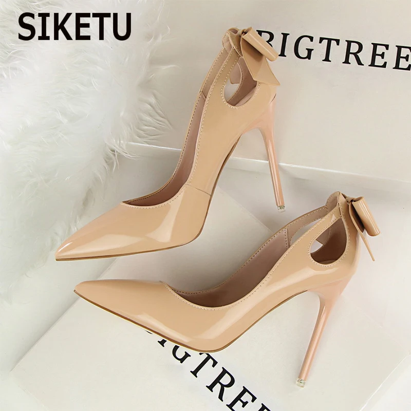

BIGTREE Fashion Sexy Thin High-Heeled Shoes With High-Heeled Shallow Mouth Pointed Hollow After The Bow Shoes