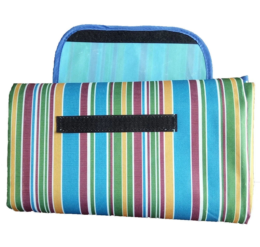 Wnnideo Foldable Picnic Blanket Camping Mat Blue Stripe Beach Blanket Sandproofpicnic blanket