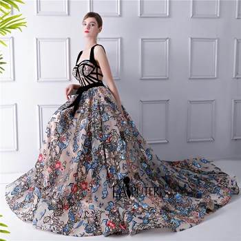

LAIPUTER 2018 Flower Printed Maxi Dress Women Printed Flowers A-line Straps Sexy Robe De Soiree Longue 2018 Prom Dress Long