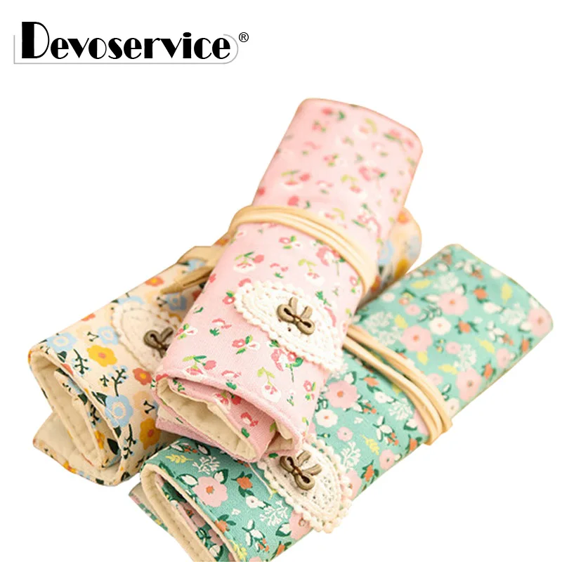 

1Pcs Cute Kawaii Roll Floral Canvas Pencil Case Flower Storage Organizer Pen Bags Pouch Pencil Bag School Supply Stationery Gift