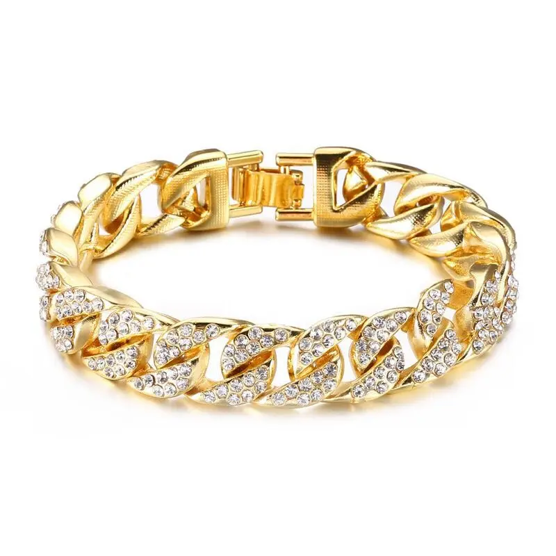 

MxGxFam ( 22 cm x 14 mm ) 316L titanium steel Gold Color Heavey Full Crystals Bracelets For Men Fashion Jewelry 2019 No Fade