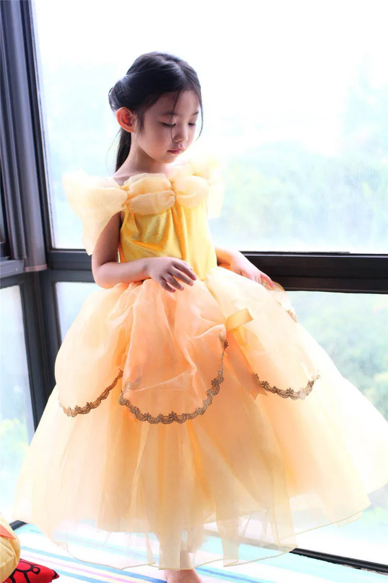 Нарядное платье принцессы для девочек; карнавальный костюм; одежда для дня рождения; детское рождественское длинное платье на Хэллоуин; Костюм Золушки Софии - Цвет: belle dress only