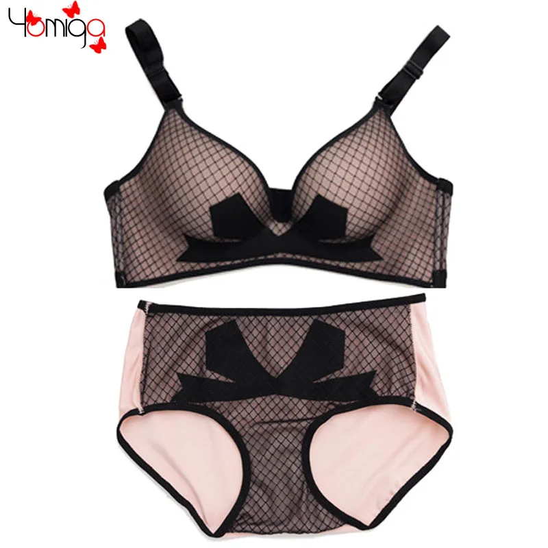 CLEARANCE SALE one piece bow black lace seamless bra set lingerie push