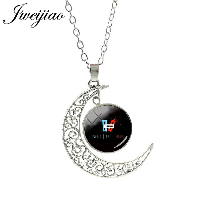 JWEIJIAO, хит, ожерелье с кулоном "Twenty One Pilots Moon", стеклянный кабошон, купольное колье, ожерелье, ювелирные изделия, подарок для фанатов TO25 - Окраска металла: TO15