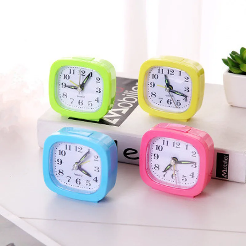 

Mini Creative Lovely Square Small Bed Alarm Clock Compact Travel Clock Portable Children Student Desk Watch Clock Home Decor