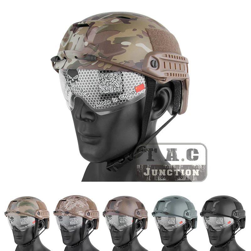 

EMERSON Airsoft Tactical FAST Helmet BJ Type Bump Base Jump Helmet with Goggles for Cycling Airsoft Hunting