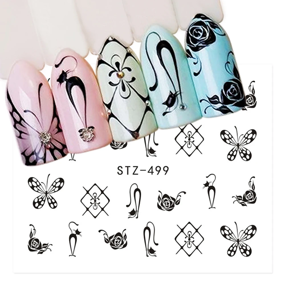 1 Sheet Black Necklace Jewelry Design Water Transfer Sticker Nail Art Decals DIY Fashion Wraps Tips Manicure Tools SASTZ500