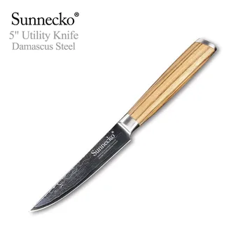 

SUNNECKO 5 inches Utility Knife Damascus VG10 Steel Knife Multipurpose Kitchen Knives Original Wood Handle Sharp Cutter Tools