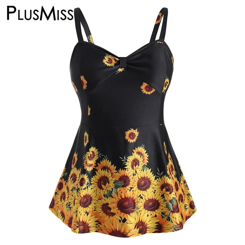 

PlusMiss Plus Size 5XL Sunflower Floral Printed Boho Cami Tops Sleeveless Tunic Vests Women Summer Big Size Camisole XXXXL XXXL