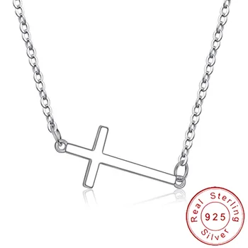 

Dainty Real 925 Sterling Silver Horizontal Sideways Cross Necklace Simple Crucifix Neckless Celebrity Inspired Jewelry SN011
