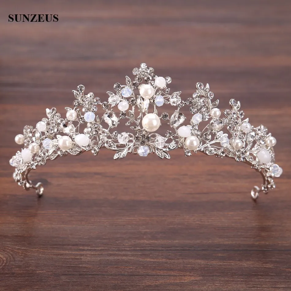 Silver Crystal Bridal Tiara With Pearls Headband Wedding Crown For Brides Marriage Accessories SQ0212