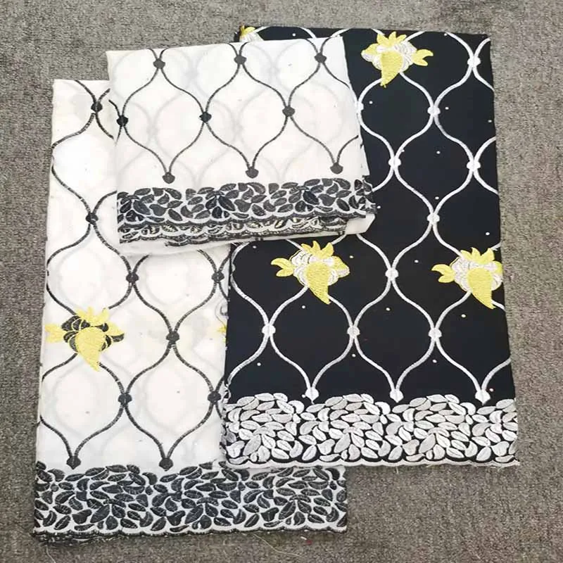 

2019 New African Print Fabric Cotton Fabric Three Sets Lace Ankara Fabric Yarn Fashion Large Medium Piece 2.5 Quay Yarn 2 Yard