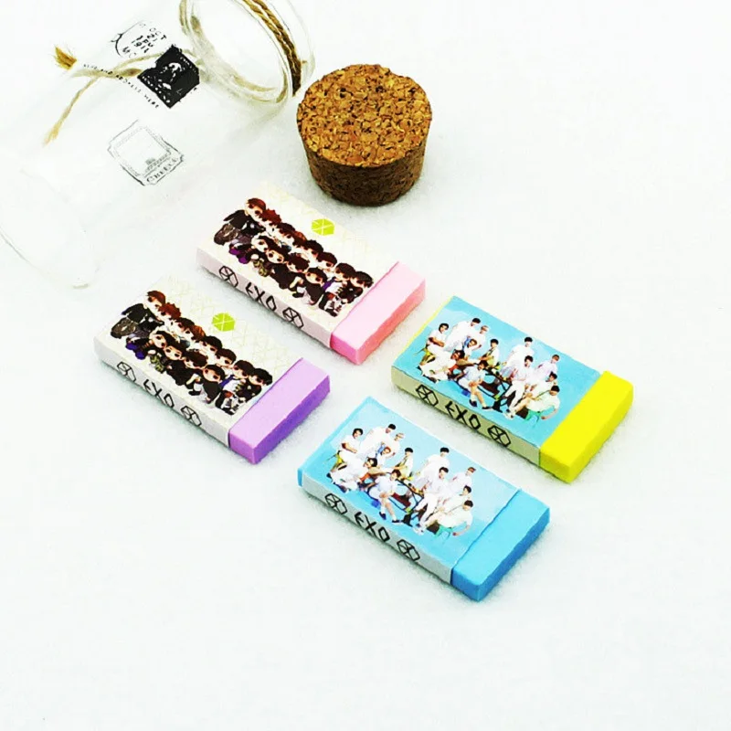 

Korean Star EXO Stationery Rectangle Pencil Rubber Eraser Student Prizes Gift Solid Color Soft Eraser School Supply 4pcs