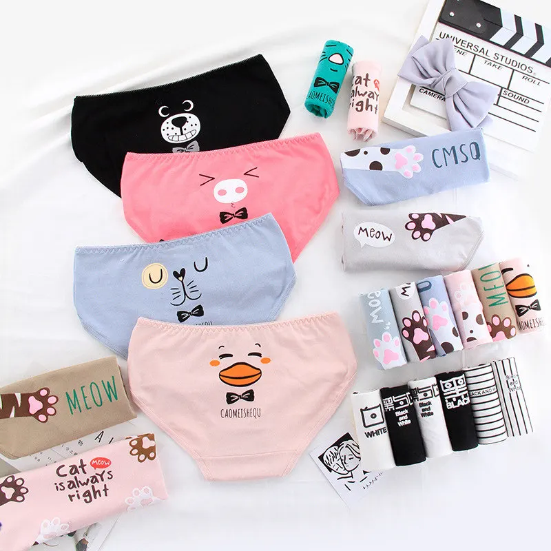 

SP&CITY 4PCS Cute Cartoon Print Cotton Underwea Kawaii Seamless Panties Animal Breathable Physiological Girls Briefs Lingerie