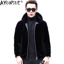 AYUNSUE, пальто с натуральным мехом, Осень-зима, куртка для мужчин, Овечья стрижка, шерстяные пальто размера плюс, короткие мужские куртки с капюшоном 1772 KJ832