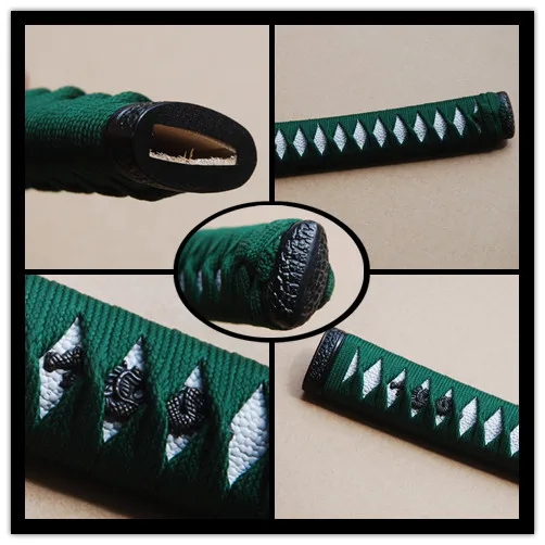 Прямые Tsuka зеленый шелк Ito& Имитация белого Rayskin& сплав Fuchi Kashira для японского самурая меч катана ручка фитинг H8