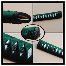 Прямые Tsuka зеленый шелк Ito& Имитация белого Rayskin& сплав Fuchi Kashira для японского самурая меч катана ручка фитинг H8
