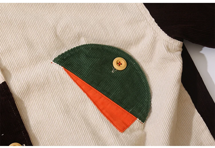 Осенне-зимняя Дизайнерская Женская Вельветовая Базовая куртка с цветными вставками и карманами, плотное Пальто Harajuku, новое однобортное пальто