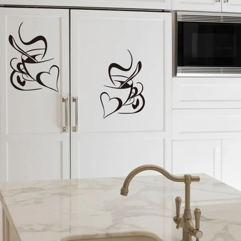 Wall stickers Retro double love coffee cup Restaurant kitchen background Removable decals Cafe living room Home decor mural