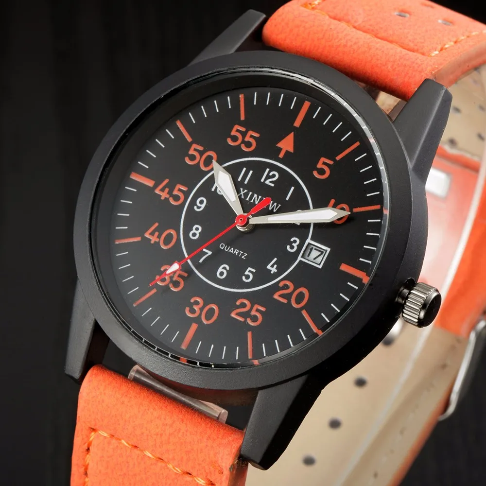 

XINEW Fashion Simple Brand Men's Watch Leather Strap Casual Army Pin Buckle Men Clock Quartz Wrist Watches relogio masculino