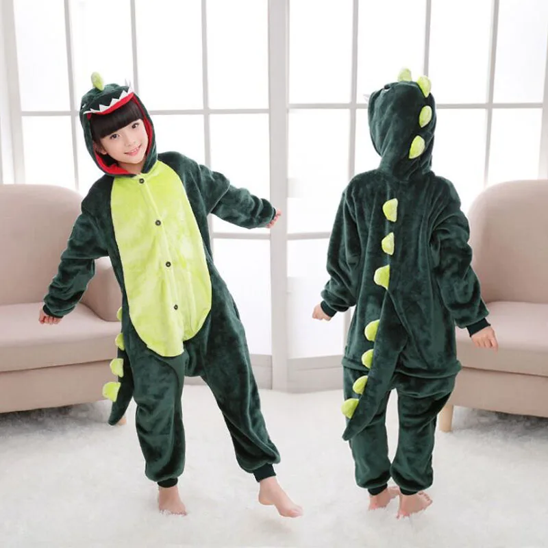 Пижамы для маленьких мальчиков и девочек осенне-зимние детские фланелевые пижамы с забавными рисунками животных 4, 6, 8, 10, 12 лет - Цвет: Зеленый