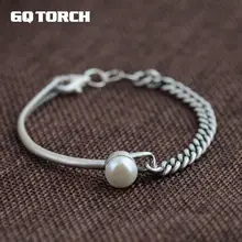 GQTORCH браслеты и браслеты из серебра S925 пробы с натуральным пресноводным жемчугом простые элегантные браслеты для женщин Bijoux браслет