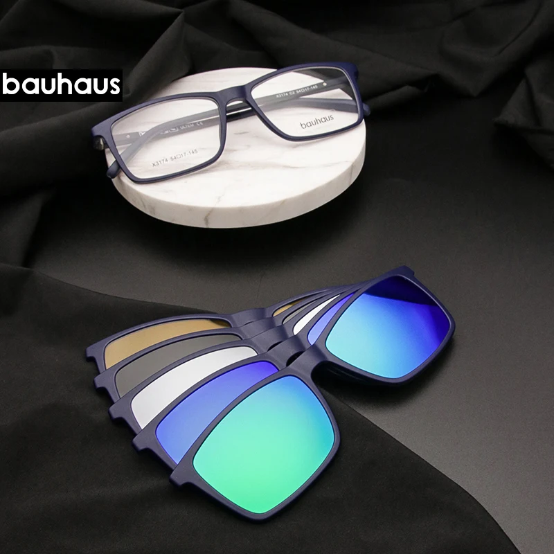 Bauhaus, поляризованных солнцезащитных очков Для мужчин 5 в 1 Магнитный зажим на Ultem оптический по рецепту очки оправы для очков