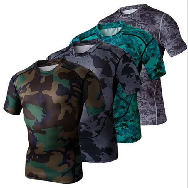 Camouflage Compression Running Shirts Short Sleeve Fitness Men