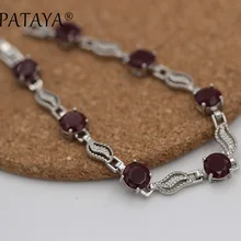 PATAYA Новые поступления кофе красный круглый искусственный циркон браслеты Простые полые Белое золото звено браслет для женщин Свадебные ювелирные изделия