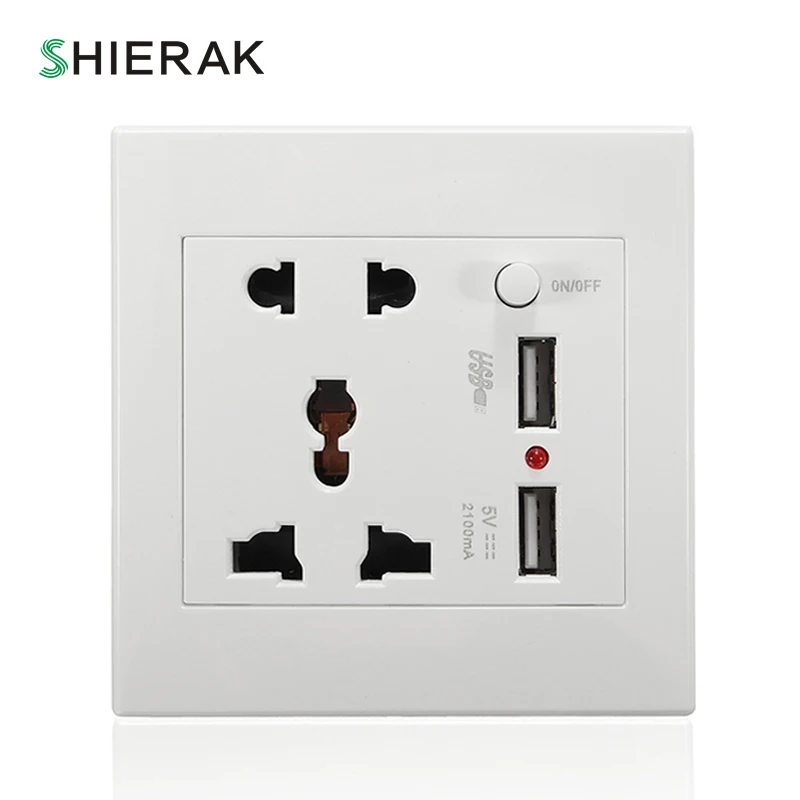 SHIERAK 2.1A 5 в два порта USB Универсальная стандартная розетка для дома настенное