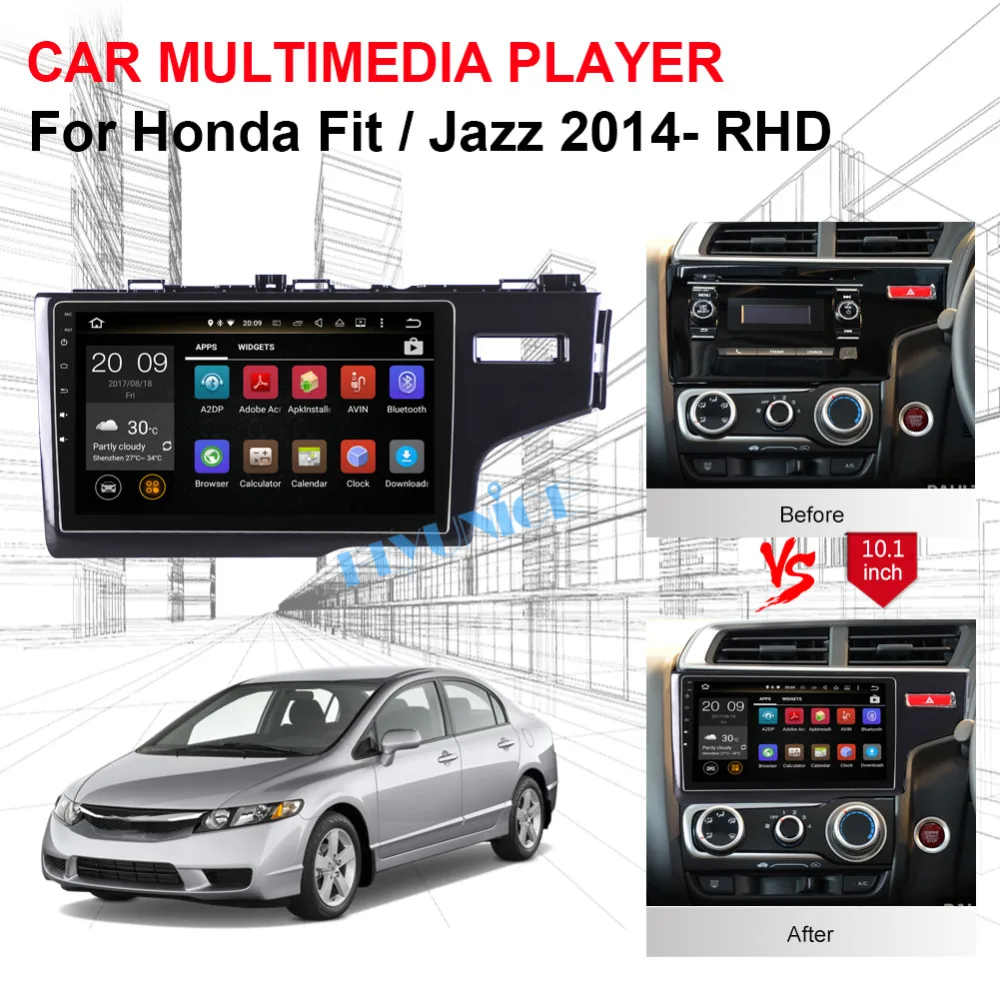 Автомобильное радио стерео GPS навигация экран 10 1 дюйма Android IPS для Honda Fit/Jazz