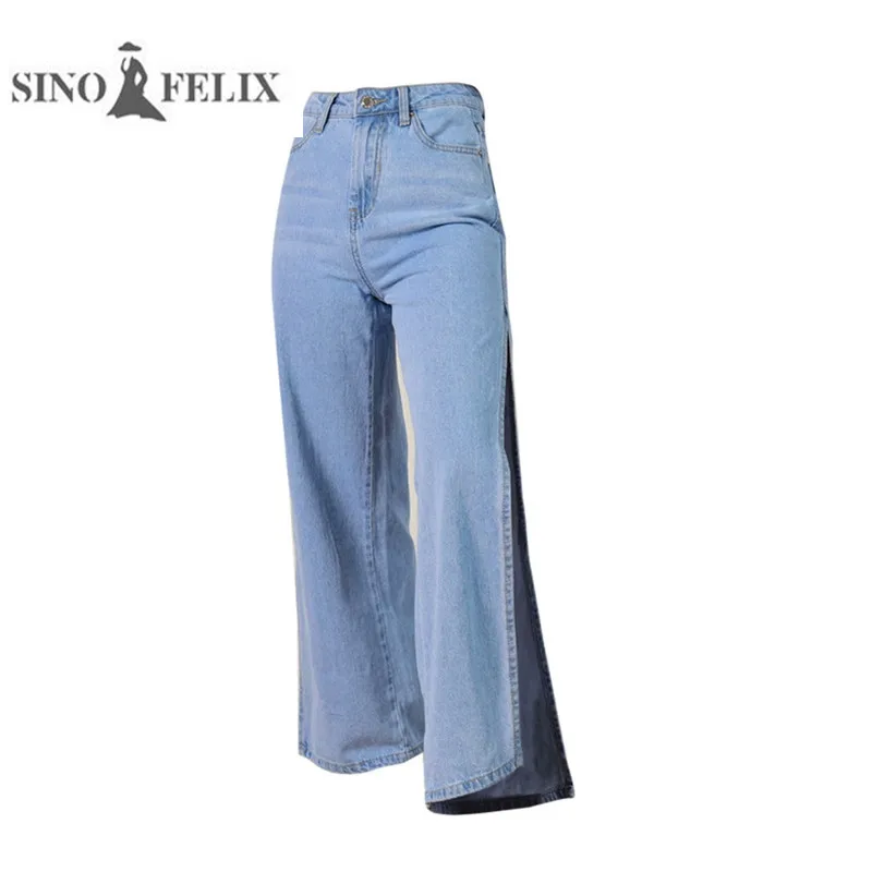 Felix pierna ancha ocasional Vaqueros lado partido abierto verano primavera alta cintura azul denim Pantalones 2017 look chic tobillo Pantalones|wide leg jeans|high waist denimhigh waist - AliExpress