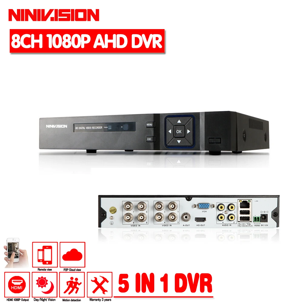 Горячая 8CH AHD DVR 1080P 1080N AHD-N H CCTV Регистраторы Камера Onvif Network 8-канальный IP NVR 1080P 4CH аудио Вход мульти-языковой