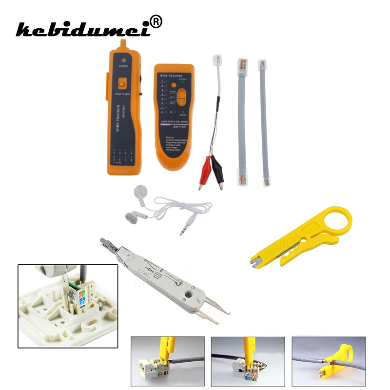 

Multi Function Cable Tester Wire Tracker Tracer Network RJ11 RJ45+Network UTP Cable Cutter Stripper+for KRONE Cable Crimper