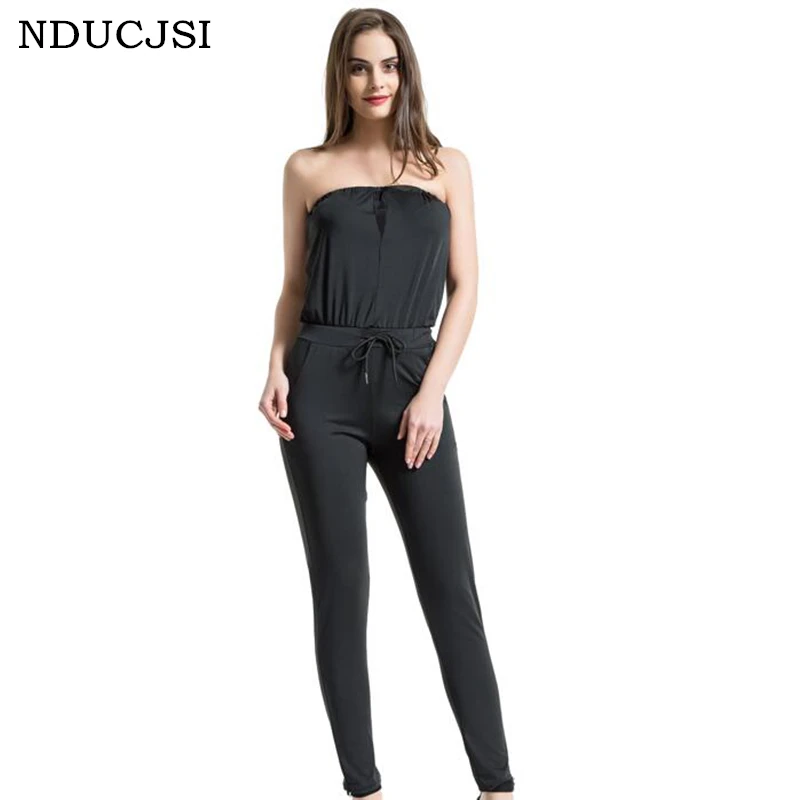 NDUCJSI 2018 Summer Rompers Women Jumpsuit Sexy Bra Mesh Stitching Jumpsuits Sashes Full Length Solid Colors Women's Clothing