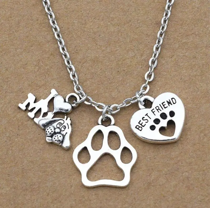 

Drop shipping I Love My Dog Lover Gifts Cute Best Friend Heart Dog's Paw Pendants Necklace