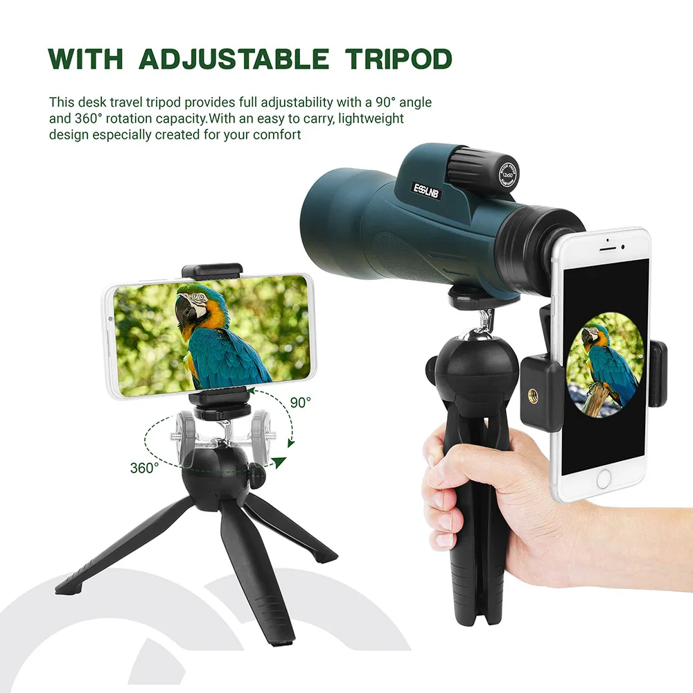  12X50 High Power Monocular with Tripod Smartphone Holder Waterproof Telescope Bak4 for Bird Watchin