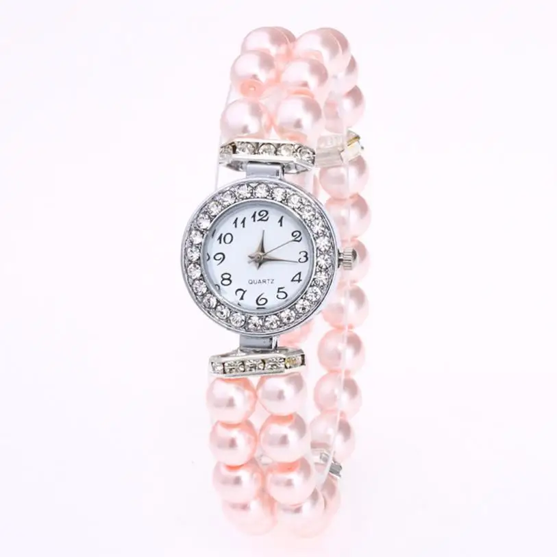 Модные женские повседневные часы с перламутровым ремешком, кварцевые стразы, наручные часы, роскошные повседневные Элегантные женские часы-браслет - Цвет: Pink